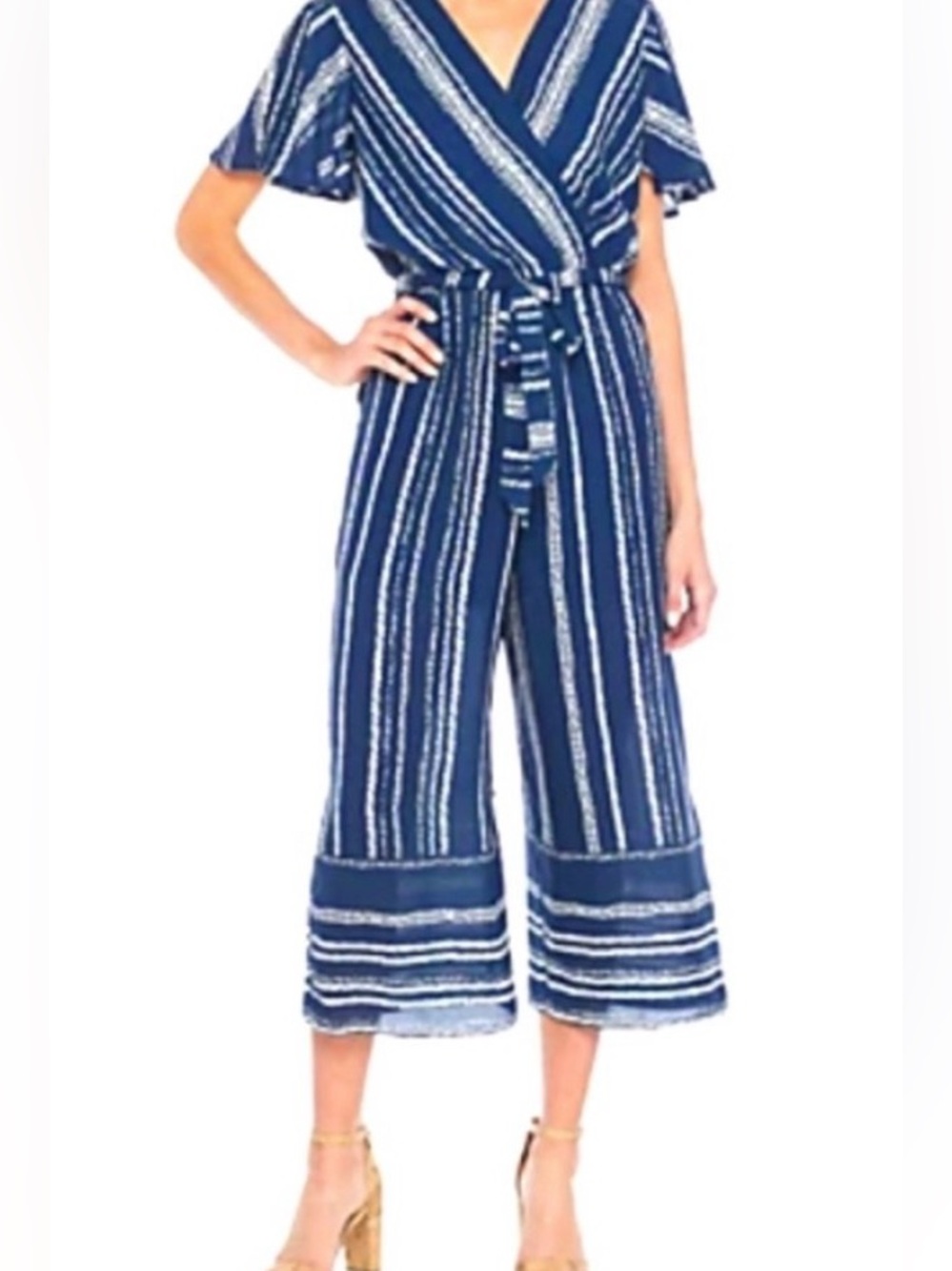 Luxology Striped Navy Wide-Leg Jumpsuit